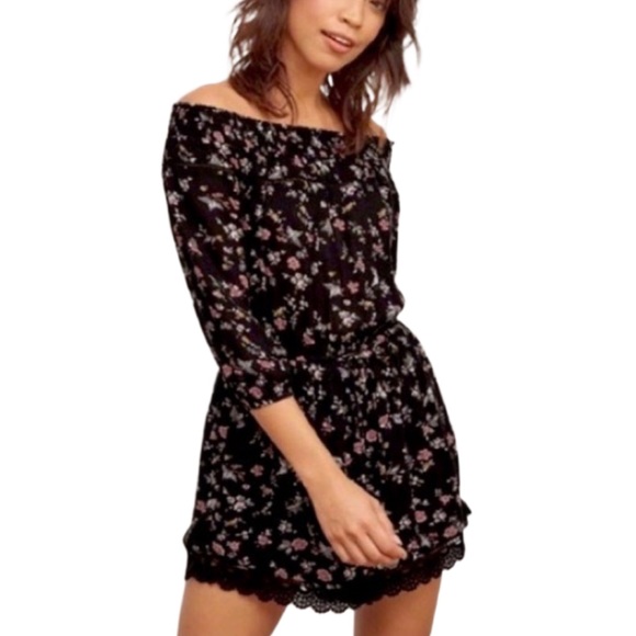 Abercrombie & Fitch Women's Black Off the Shoulder Floral Lace Romper - size S - Picture 2 of 5